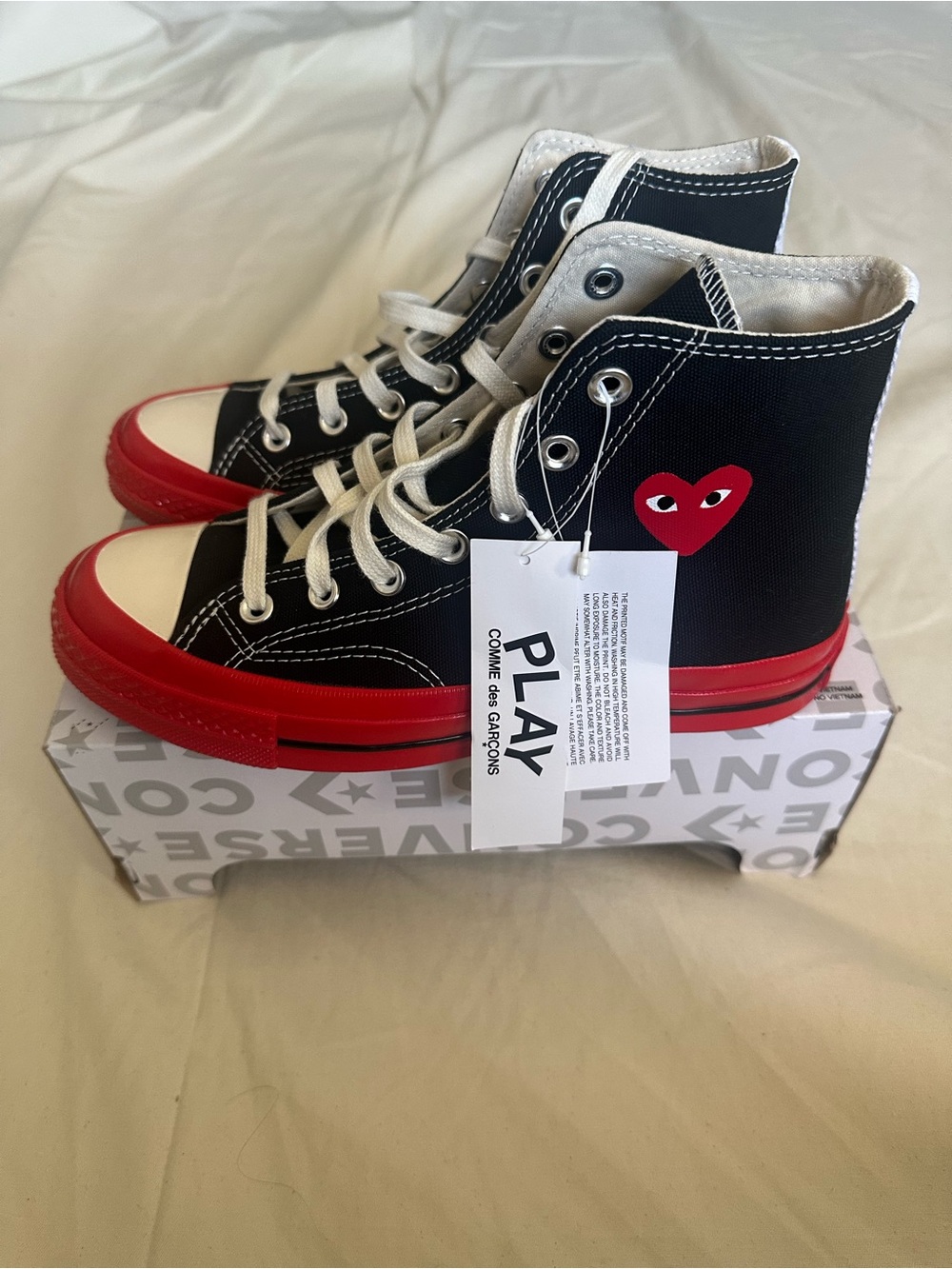 Comme des Garcons PLAY Black Canvas Sneakers with Red Heart. Mens 5 Women’s 7
